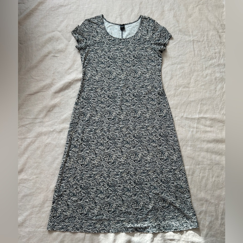 Like New Peruvian Connection Cotton Jersey Black White Pattern Knit Maxi Dress